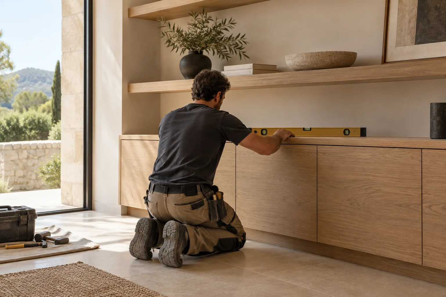 Inspiración: instalación precisa de mueble bajo de roble