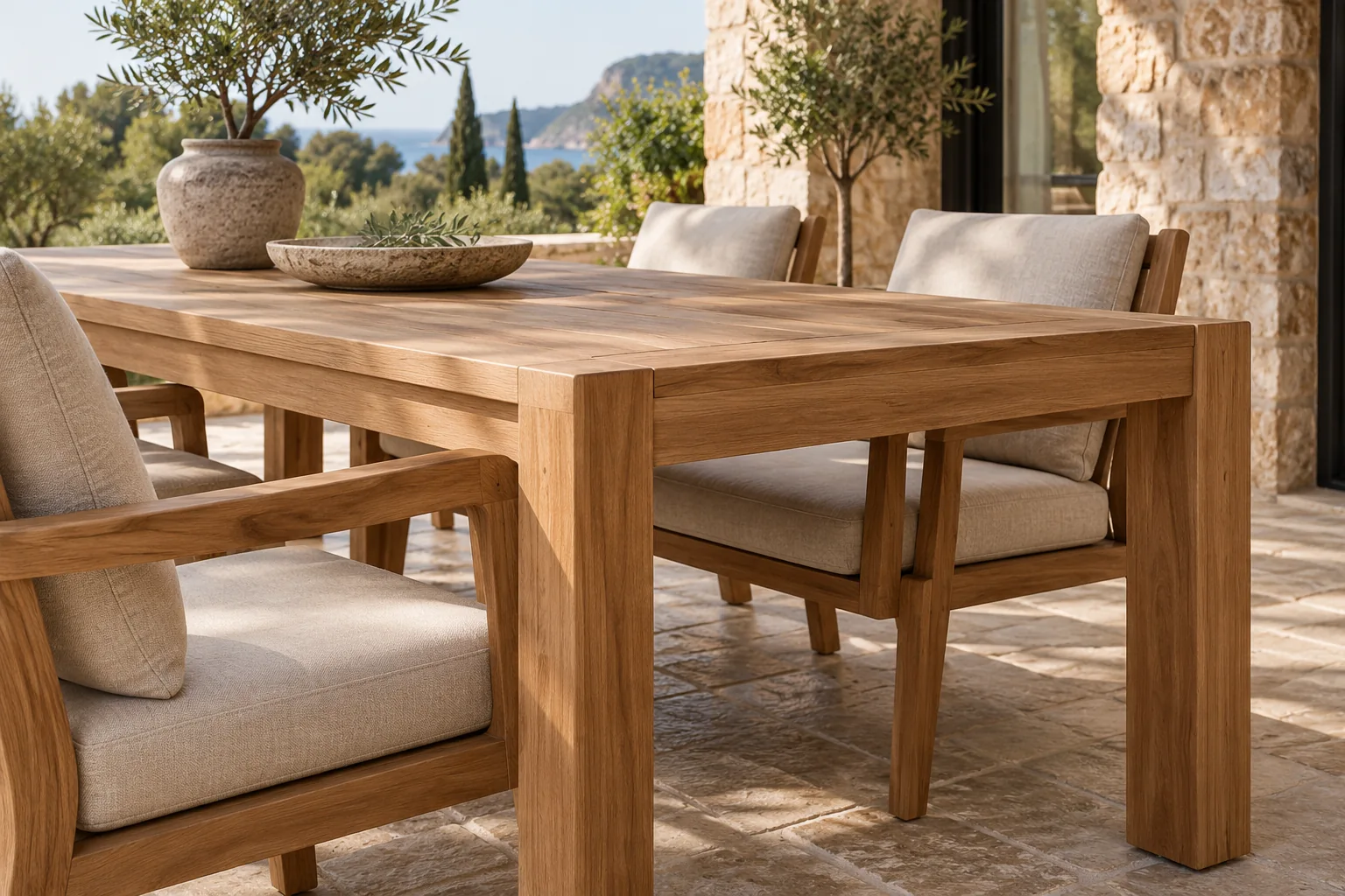 Inspiración: mesa y sillas de teca en terraza