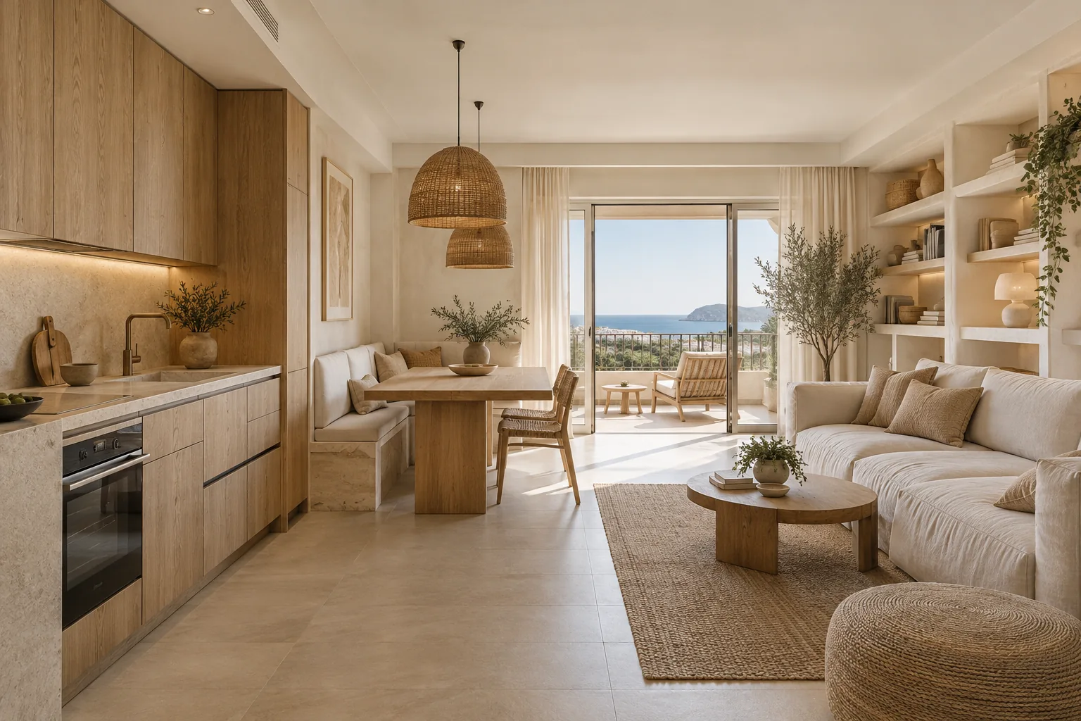 Inspiración: apartamento mediterráneo en roble y marfil