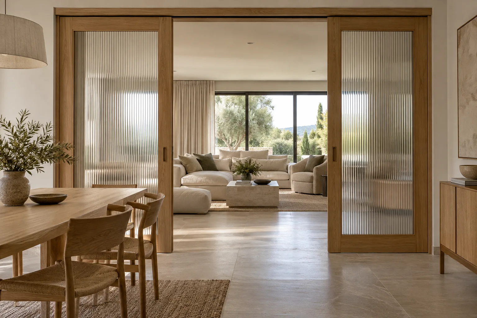 Inspiración: puertas correderas de roble y vidrio acanalado