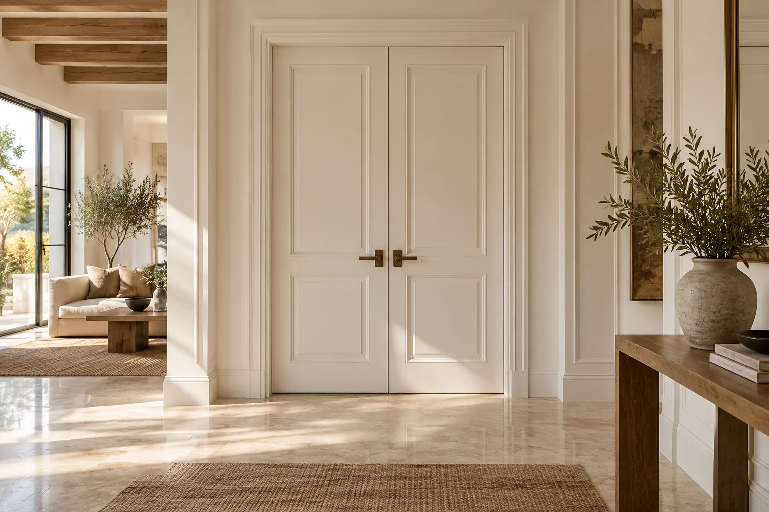 Inspiración: puertas dobles marfil con herrajes de bronce
