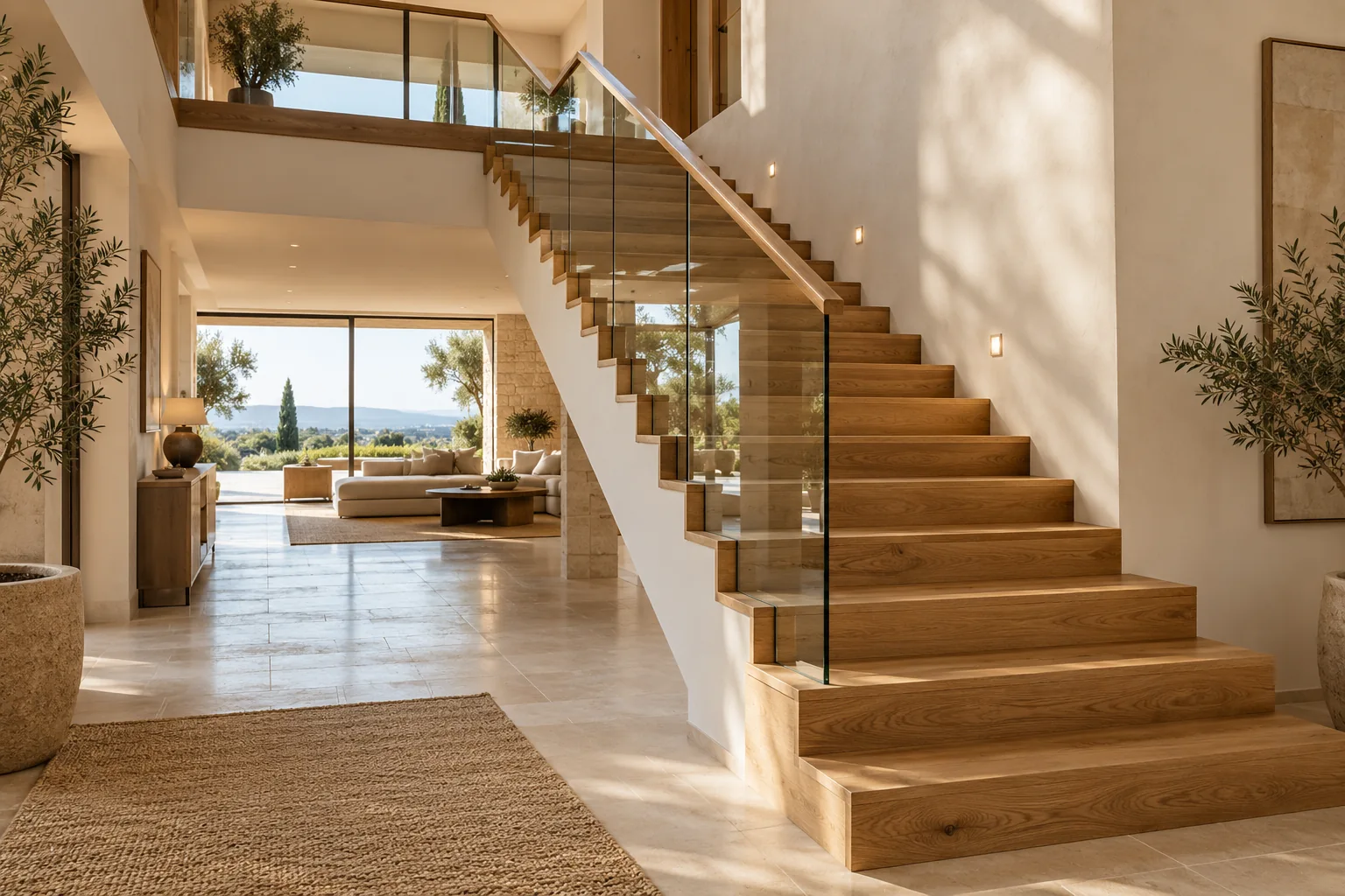 Inspiración: elegante escalera de roble y vidrio