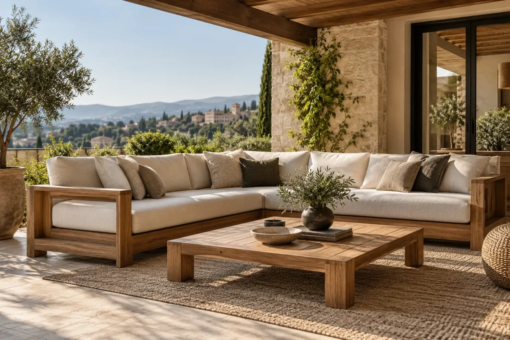 Inspiración: sofá de teca en terraza mediterránea
