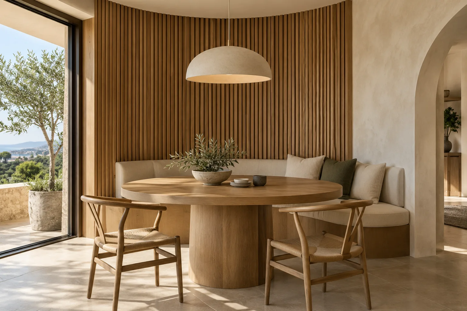 Inspiración: comedor contemporáneo con listones de roble