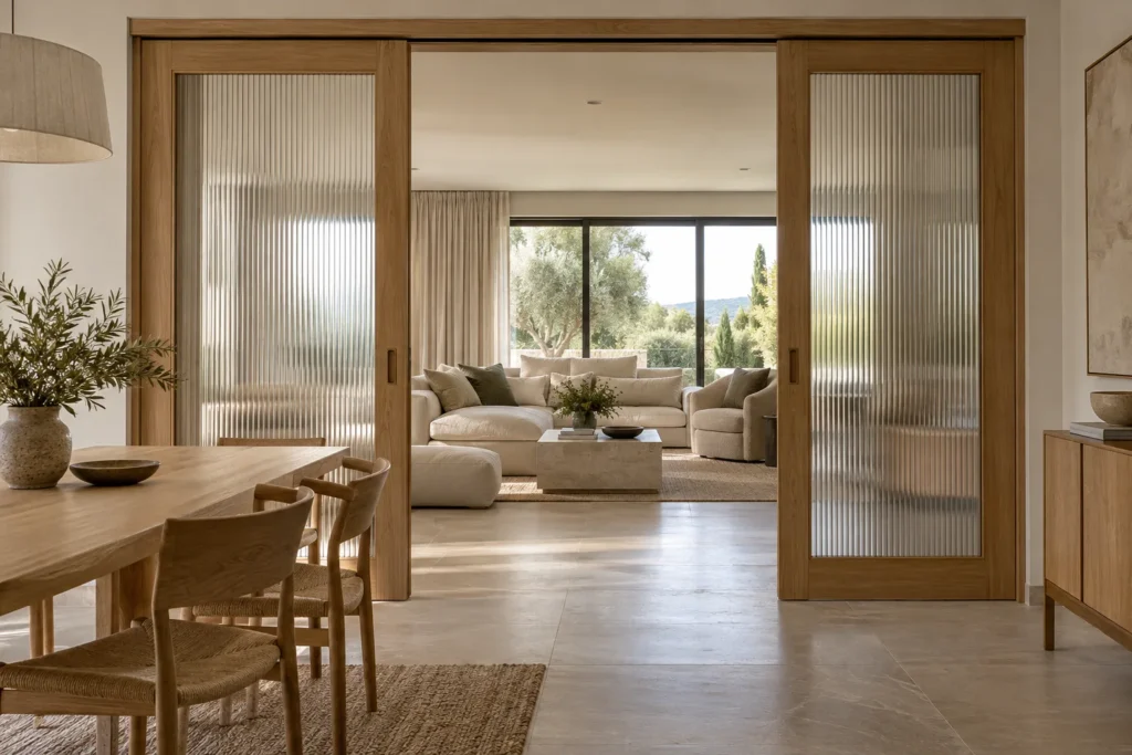 Inspiración: puertas correderas de roble y vidrio acanalado