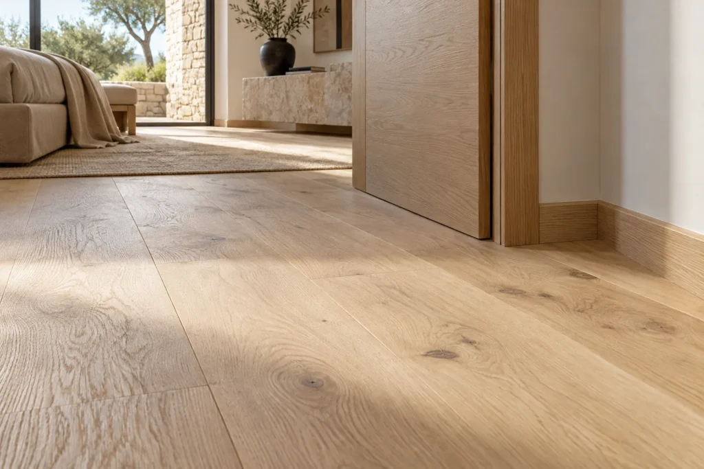 Inspiración: suelo de roble natural junto a puerta enrasada