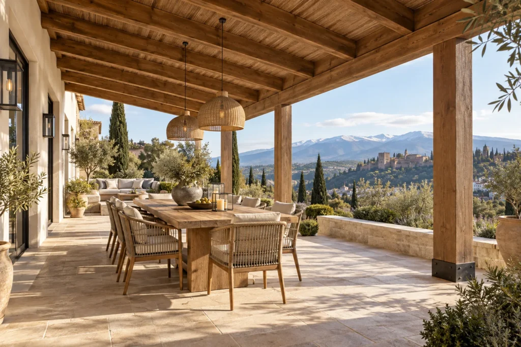 Inspiración: pérgola de madera con vistas granadinas