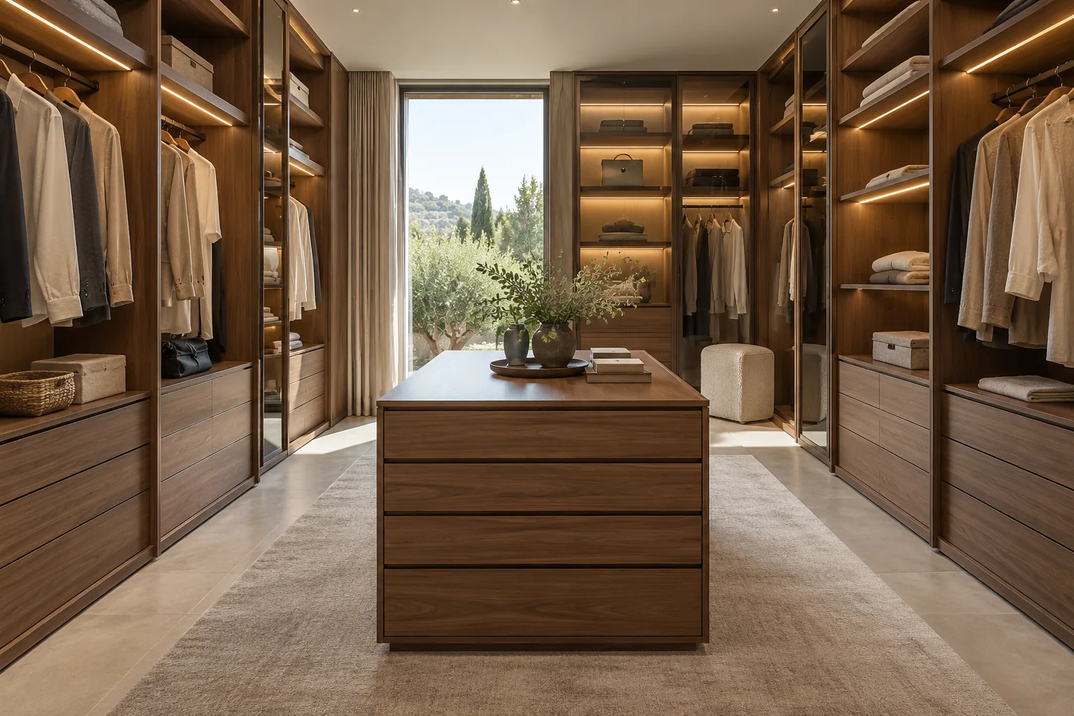 Inspiración: vestidor de nogal con isla central